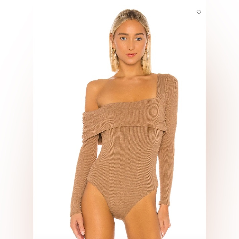 Privacy Please REVOLVE Florence Bodysuit - Ribbed One Shoulder Brown Neutral